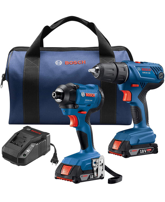 RENTAL SET - BOSCH 18V 2-Tool Combo Kit with 1/2 In. Compact Drill/Driver and 1/4 In. Hex Impact Driver